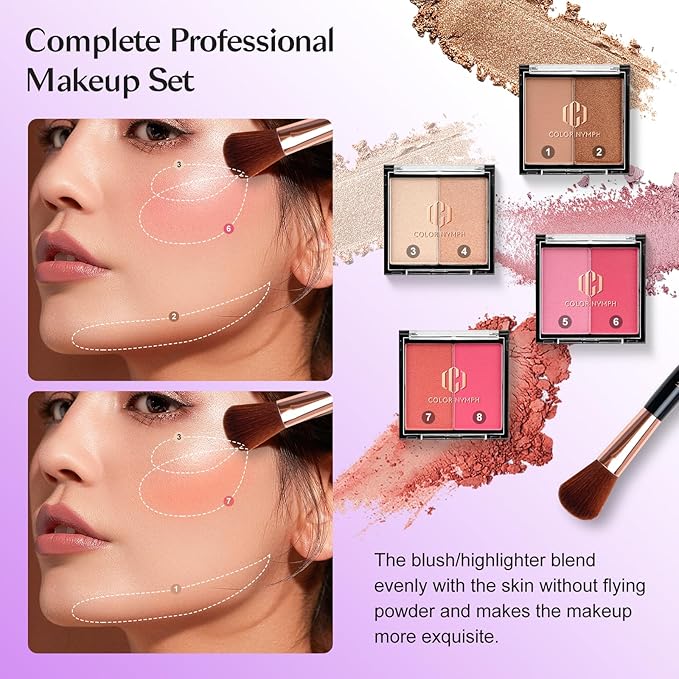 Color Nymph All in one Makeup Kit For Girls Teens, Makeup Set 4 Trays Spacious Space Train Case for Beginner with Eyeshadow Highlighter Lipgloss Blush Contour Concealer Brush Eyeliner Lipbalm-VivaGrace Women