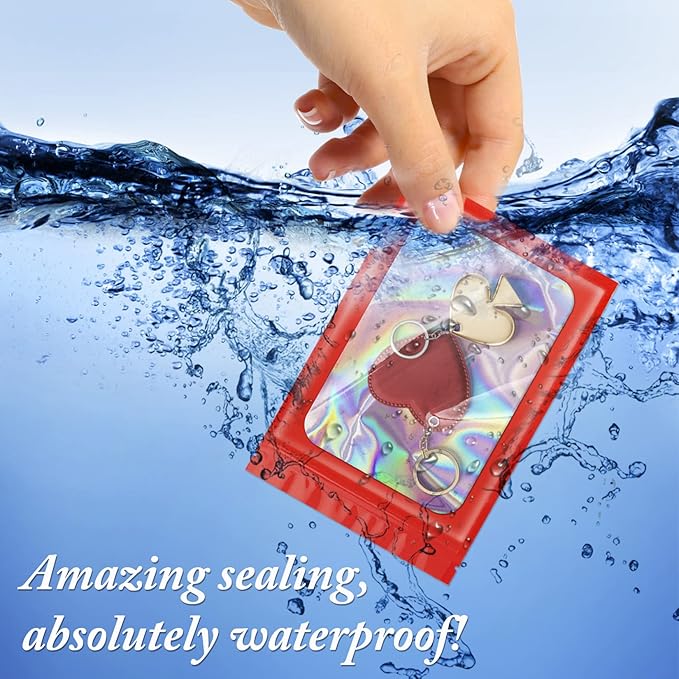 100 Pieces Smell Proof Mylar Resealable Bags, Holographic Packaging Bags, Resealable Odor Foil Pouch Zip Bag with Clear Window for Food Storage and Lipgloss, Jewelry Lash (Red, 3.5 x 6.3 Inch)-VivaGrace Women