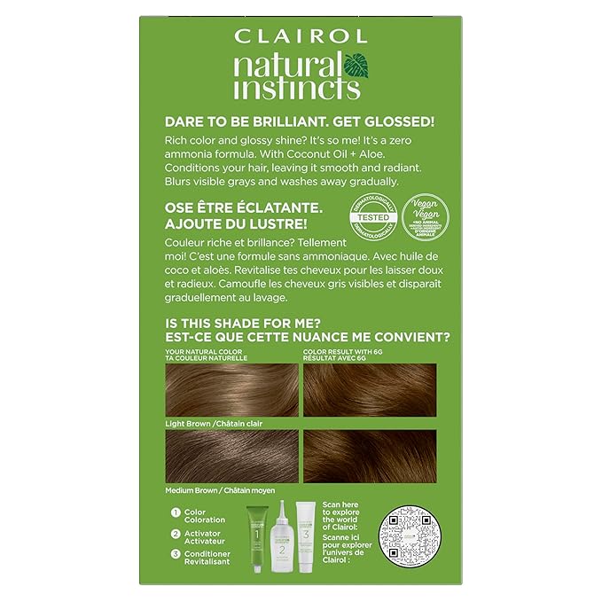 Clairol Natural Instincts Demi-Permanent Hair Dye, 6G Light Golden Brown Hair Color, Pack of 3-VivaGrace Women