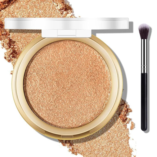 Baked Highlighter Powder Palette, Makeup Highlighter Powder Palette Sheer Shimmering Finish Face Highlighters Makeup Iluminadores de Maquillaje #06 Bronze Glow-VivaGrace Women