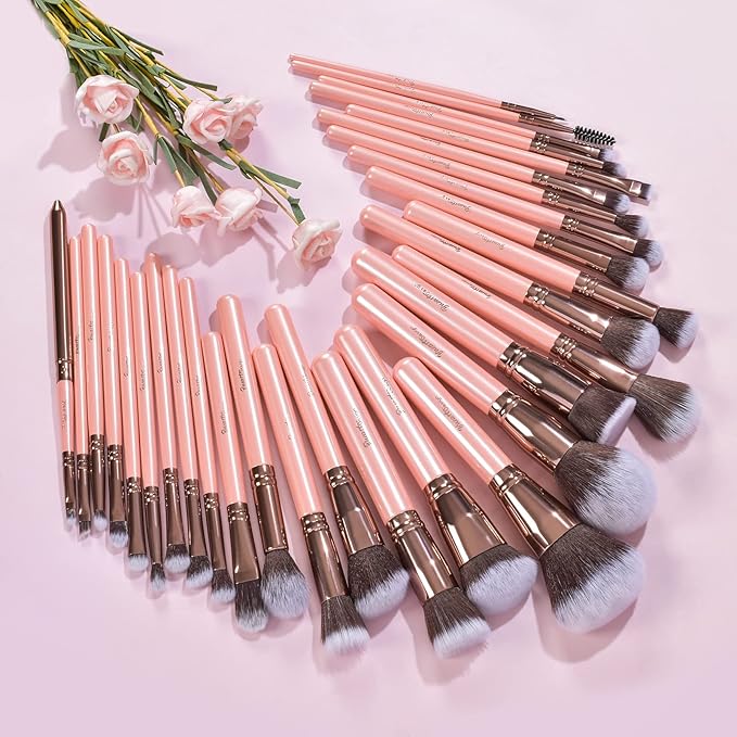 Bueart Design Labeled 30Pcs Professional Deluxe Makeup Brushes set with Extra large holder case for Foundation Face Blending Blush Concealers Eyeshadow-VivaGrace Women