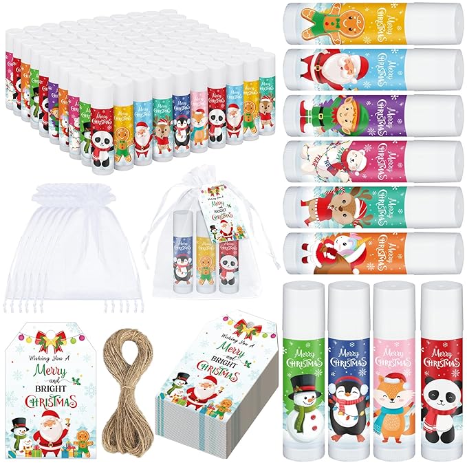 100 Pack Christmas Party Gifts Bulk Lip Balms Favors Bulk Christmas Stocking Stuffers Holiday Party Goodies Gifts Small Thank You Employee Appreciation Gifts for Women Men Coworkers Staff-VivaGrace Women