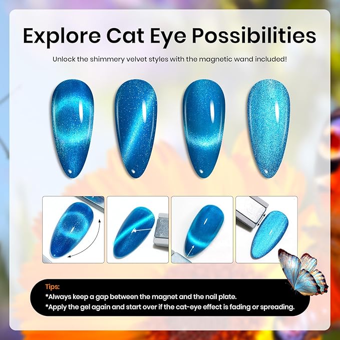 Beetles Cat Eye Gel Nail Polish Set, 15 Colors Gel Polish Nail Kit, Orange Glitter Purple White Blue Sparkle Uv Gel with Base & Top Coat & 3D Silicone Mold Nail Art for Decoration-VivaGrace Women