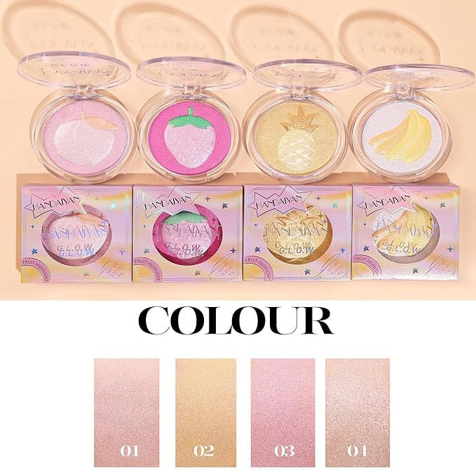 Cream Highlighter Compact, Highly Pigmented Glitter Powder Makeup, Face Highlighters & Luminizers Makeup Palette, Body Cheek Gold Pink Metallic Sparkle Glitter Shimmer Bronzer (#04 Banana)-VivaGrace Women