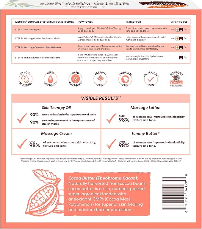Palmer's Cocoa Butter Formula Pregnancy Skin Care Kit for Stretch Marks and Scars, Dermatologist Approved, Gift for Mom to Be, 4 Piece Full Size Set-VivaGrace Women