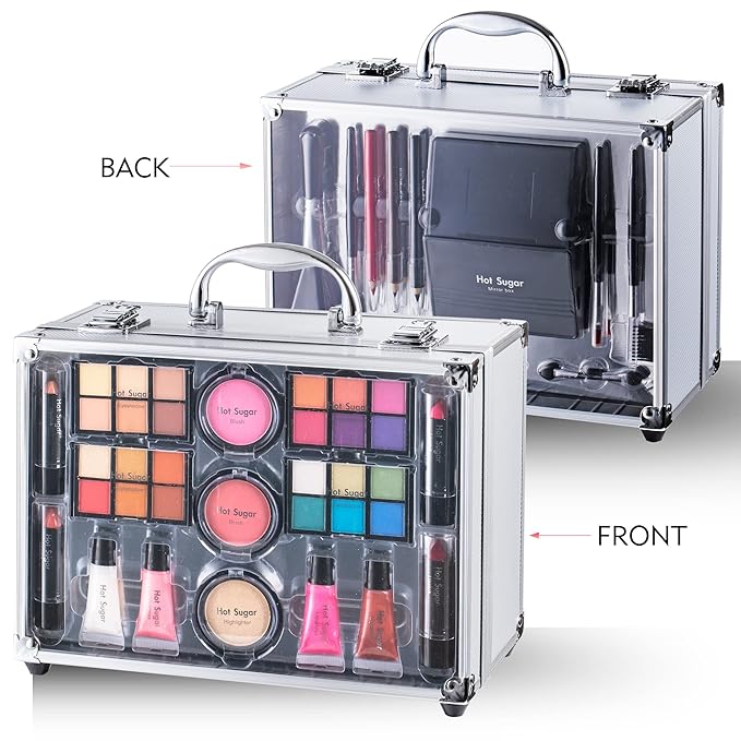 Hot Sugar Makeup Set for Teen Girls Ages 10-12, All in One Beginner Makeup Kit for Women, Cosmetics Gift Set for Birthday Christmas (Clear02)-VivaGrace Women
