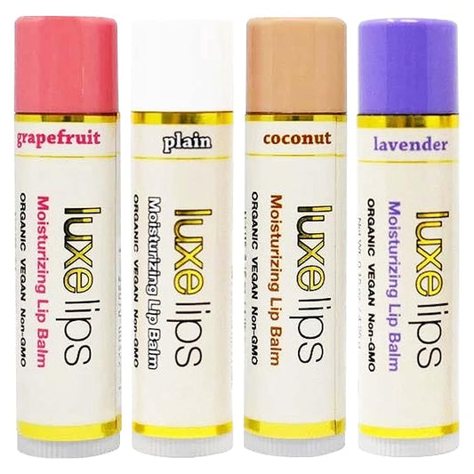 Luxe Beauty No-Beeswax, No-Petroleum Organic Lip Moisturizer for Very Dry Lips - Lip Care for Sun/Wind Damage, Dryness, and Chapping – 4-Pack Hydrating Lip Care Products That Work Over/Under Lipstick-VivaGrace Women