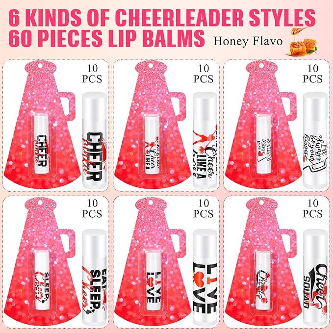 60 Pcs Cheerleading Lip Balm Bulk Cheer Teams Lip Balm Gifts Set Honey Moisturizing Lip Care Flavor Hydration Dry Chapped Lips for Men Women Children(Red)-VivaGrace Women