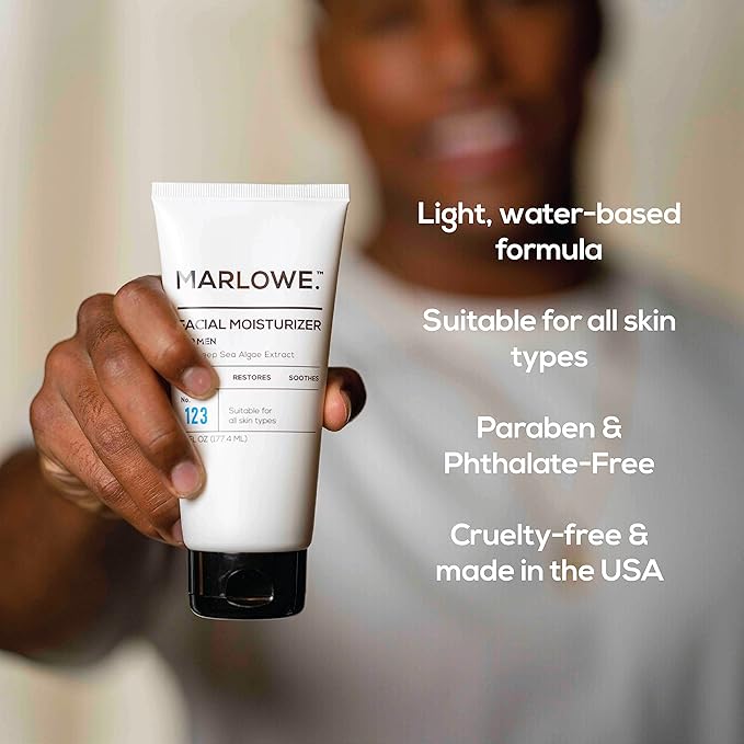MARLOWE. No. 123 Men's Facial Moisturizer 6 oz, Lightweight Daily Face Lotion for Men, Includes Natural Extracts to Hydrate, Soothe & Restore, Light Aloe Citron Scent-VivaGrace Women