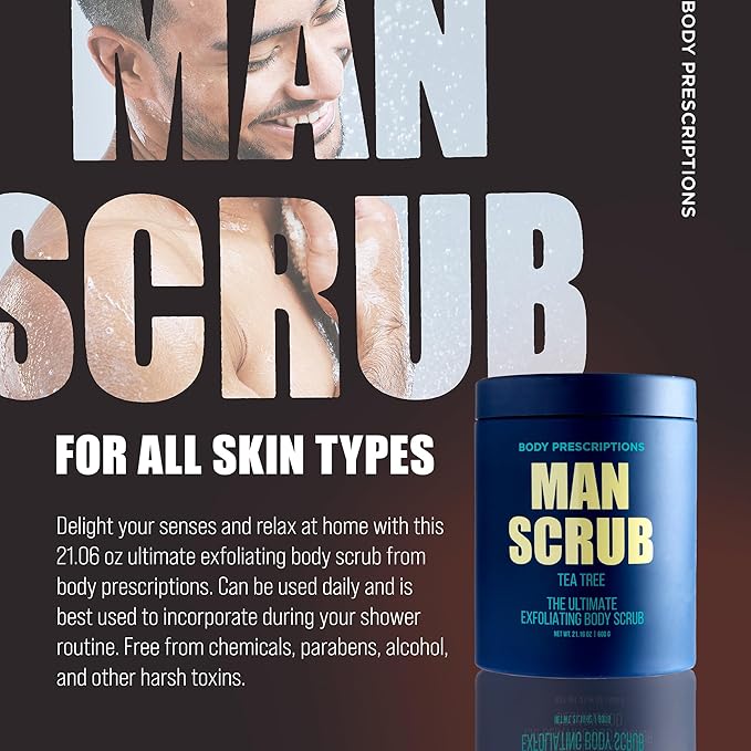 Body Prescriptions Men’s Exfoliating Body Scrub – Ultimate Skin Cleansing Wash in Jar with Twist-Top Lid, For All Skin Types, 21 Ounce (Pack of 4), Tea Tree-VivaGrace Women