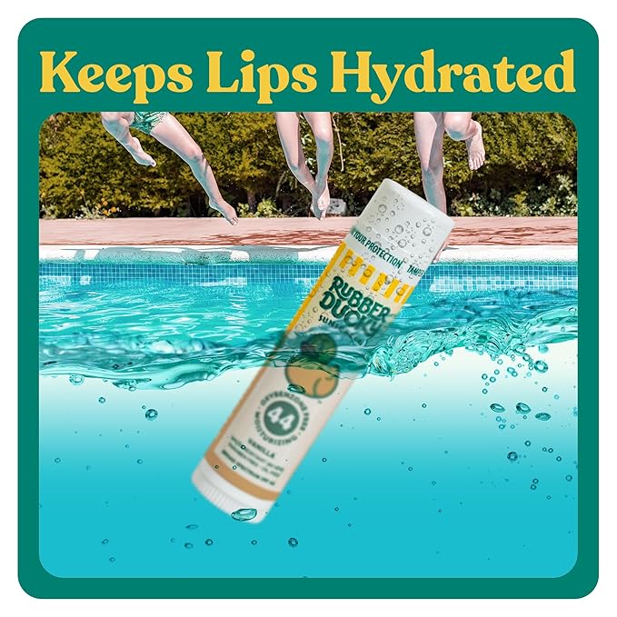 Rubber Ducky Lip Sunscreen SPF 44, Kids Vegan Lip Balm with Vitamin E, UV Protection, Water Resistant, Untinted, Vanilla Flavor, Broad Spectrum-VivaGrace Women