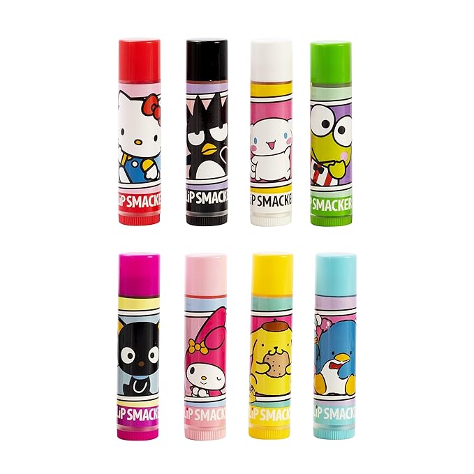 Lip Smacker Sanrio Hello Kitty and Friends 8-Piece Flavored Lip Balm, Clear, For Kids, My Melody, Little Twin Stars, and Chococat-VivaGrace Women