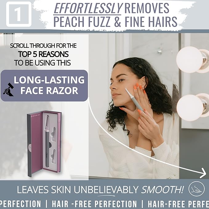 Premium Dermaplaning Tool - Multipurpose Face Razor for Women - Exfoliating Dermaplaner for Smooth Skin, Gentle Eyebrow and Facial Hair Remover - Pack of 3 Blades and Sturdy Metal Handle-VivaGrace Women