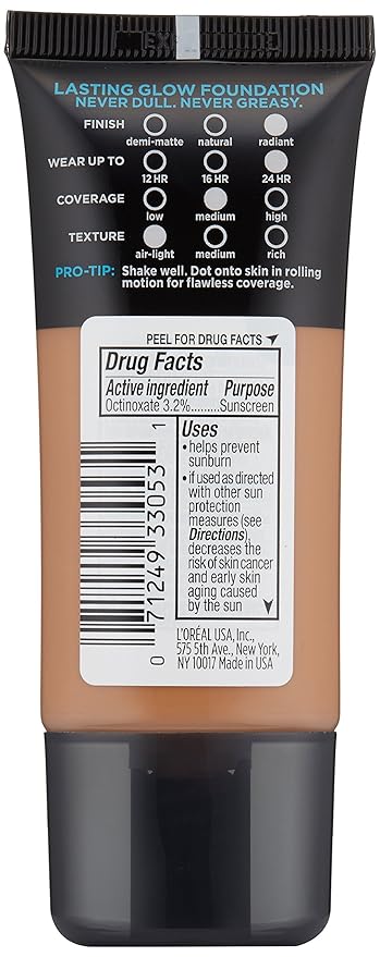 L'Oreal Paris Makeup Infallible Up to 24HR Pro-Glow Foundation, Creme Cafe, 1 fl oz.-VivaGrace Women
