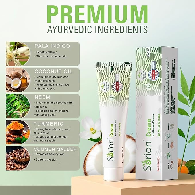 Sorion Cream - Herbal Moisturizer for Dry, Itchy, Flaky Skin with Coconut Oil, Neem, Turmeric and Pala Indigo Plant Skincare-VivaGrace Women
