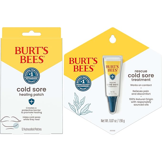 Burt's Bees Cold Sore Treatment Bundle with Burt’s Bees Cold Sore Healing Patches and Burt’s Bees Cold Sore Treatment with Rhubarb and Sage, Protects and Heals Cold Sores, Relieves Symptoms-VivaGrace Women