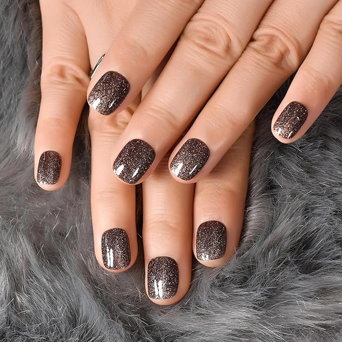 Curvlife Press on Nails Acrylic Fake Nails with Design Full Cover False Nails Reusable Nail Kit with Nail Glue Adhesive Tabs Nail File Artificial Glue on Nails (Gray star point, 30pcs)
