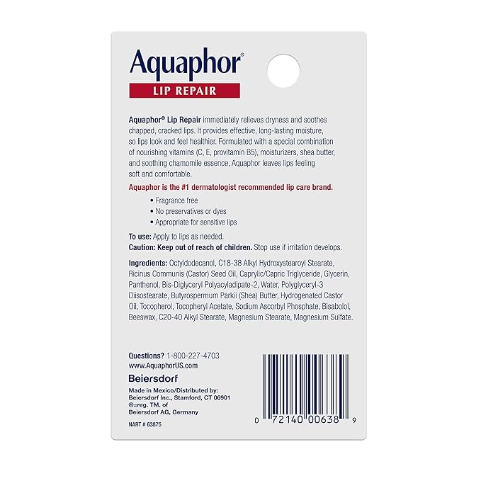 Aquaphor Lip Repair Ointment - Long-lasting Moisture to Soothe Dry Chapped Lips - .35 fl. oz. Tube-VivaGrace Women