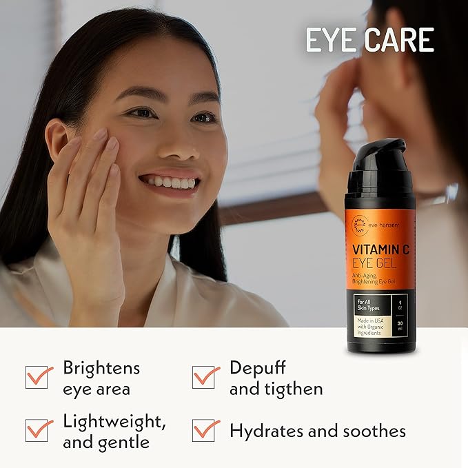 Eve Hansen Vitamin C Eye Gel - Under Eye Cream for Dark Circles and Puffiness - Anti-Aging Eye Repair Cream with Hyaluronic Acid - Under Eye Treatment for All Skin Types - Eye Brightening Cream - 1 oz-VivaGrace Women