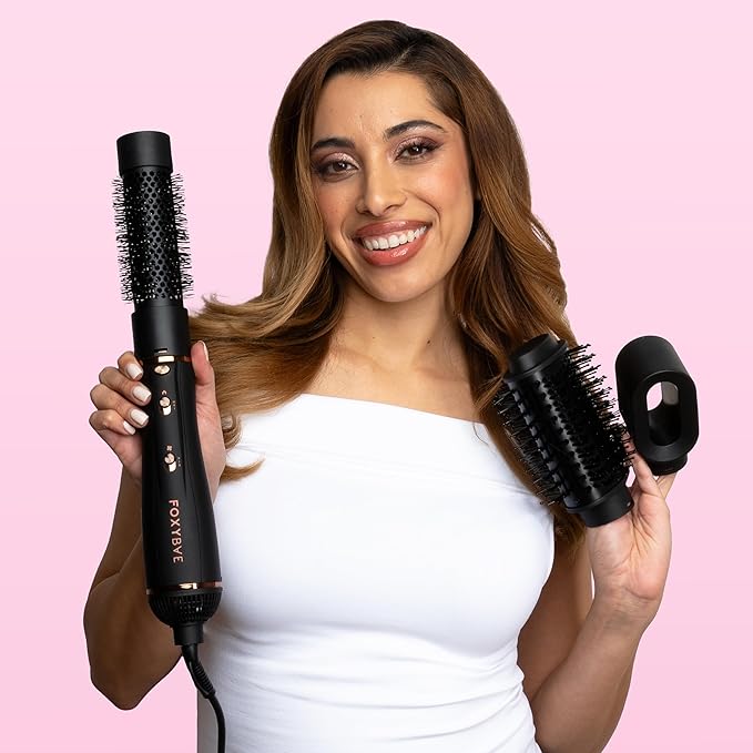FoxyBae 3-in-1 Ceramic Interchangeable Hair Tools - Blowout Dryer - 3 Detachable Heads: 2.4" Blowout Brush, 1.5" Hot Round Brush & Drying Cylinder Hair Dryer Brush & Hair Styling Set [Black Rose-Gold]-VivaGrace Women