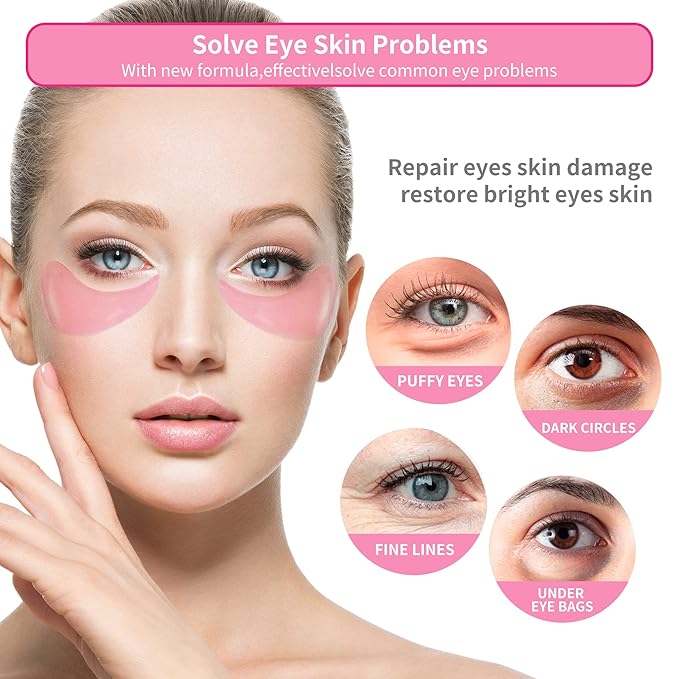 BREYLEE Pink Rose Eye Mask– 60 Pcs - Puffy Eyes and Dark Circles Treatments – Look Younger and Reduce Wrinkles and Fine Lines Undereye, Improve and Firm eye Skin - Pure Natural Material Extraction-VivaGrace Women