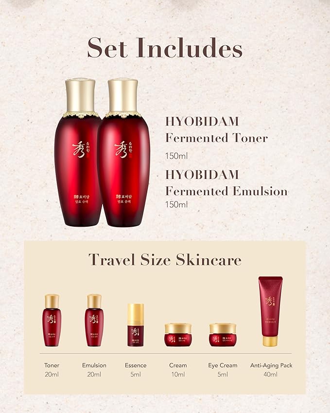 Sooryehan Hyobidam Fermented Skincare Gift Set (13.53fl oz) - Premium Korean Skin Care for Intense Hydration, Elasticity. Ginseng, Snow Fungus.-VivaGrace Women