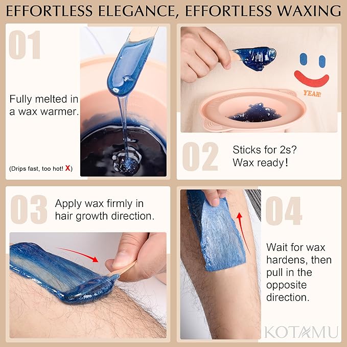 KOTAMU Waxing Kit for Women & Men, Wax Warmer for Hair Removal, Digital Wax Kit with Silicone Pot，Ideal for Face Eyebrow Arm Legs Armpit &Sensitive Skin, Cherry Waxing Machine for Home Salon Use-VivaGrace Women