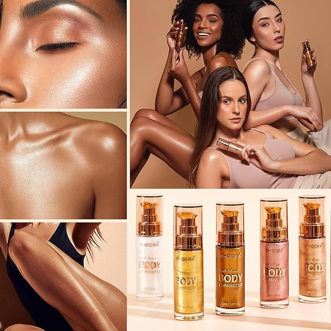 PHOERA Body Luminizer Highlighter, Waterproof Moisturizing and Glow For Face & Body, Face Body Glow Illuminator (105 Diamond Platinum)-VivaGrace Women