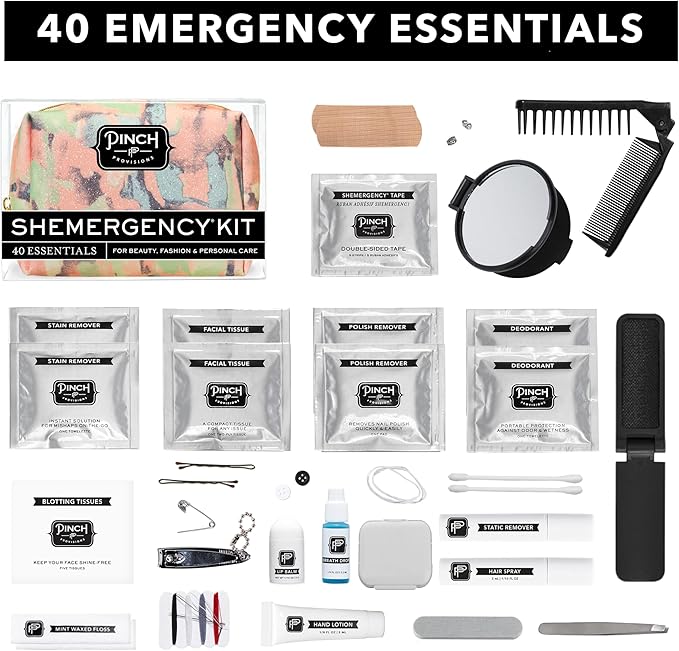 Pinch Provisions Shemergency Kit for Her, 40 Emergency Essential Items, Compact, Multi-Functional Pouch, Gift for Women, Birthday, Bachelorette Parties, and More!-VivaGrace Women
