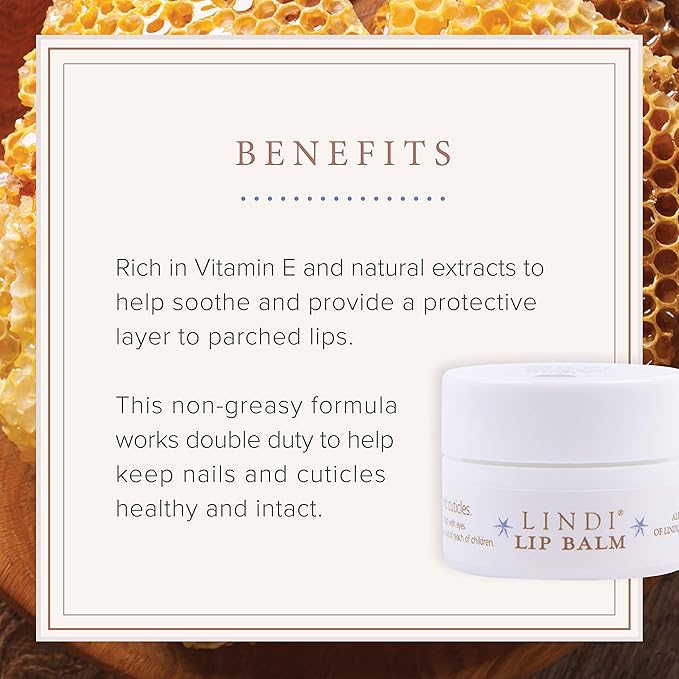 LINDI SKIN Lip Balm - Gentle, Non-Irritating, Vitamin E Formula That Hydrates and Soothes Dry, Chapped Lips - Soother for Nails & Cuticles - Allergy Tested Lip Balm for Cancer Patients (0.25 fl oz)-VivaGrace Women