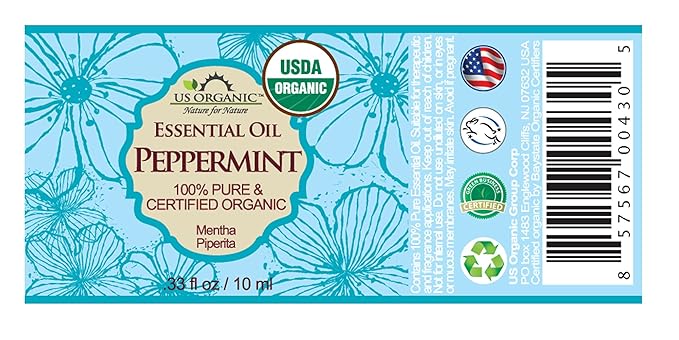 US Organic 100% Pure Peppermint Essential Oil - USDA Certified Organic - 10 ml Pack of 2 - w/Improved caps and droppers (More Size Variations Available)-VivaGrace Women