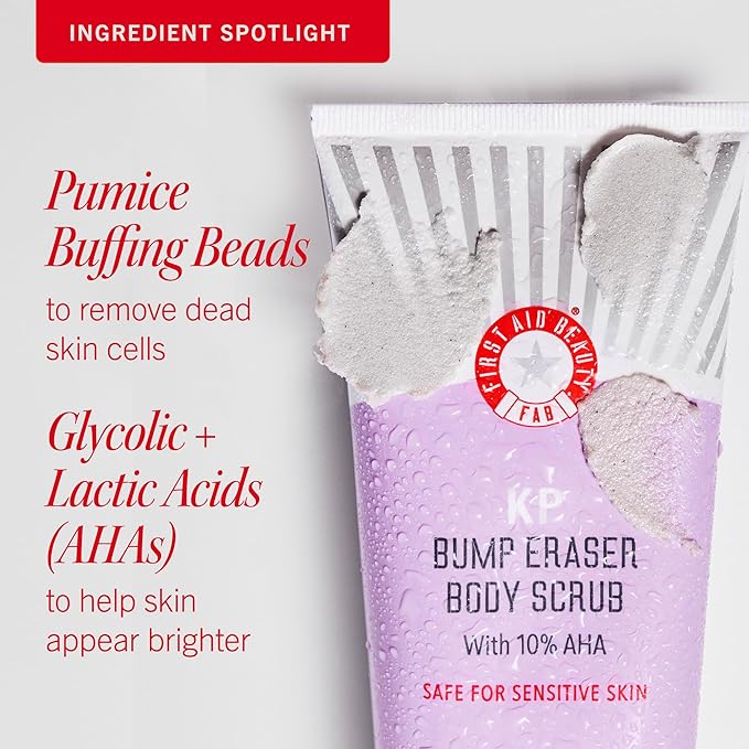 First Aid Beauty - KP Bump Eraser Body Scrub with 10% AHA, Keratosis Pilaris Skin Exfoliater with Glycolic and Lactic acids, Helps Reduce Chicken Skin Bumps, Safe for Sensitive Skin, 4 oz-VivaGrace Women