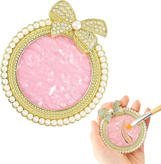 Resin Nail Art Palette, Nail Art Painting Mixed Color Palette Bow Decorated Nail Art Display Board with Pearls Nail Art Supplies Makeup Foundation Mixing Palette Manicure Tool-VivaGrace Women