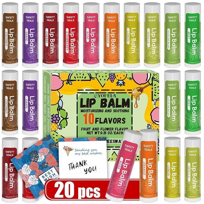 20 Pack Natural Lip Balm Bulk with Vitamin E and Coconut Oil Valentine's Day best choice - Moisturizing, Soothing, and Repairing Dry and Chapped Lips - 10 Flavors - Non-GMO-VivaGrace Women