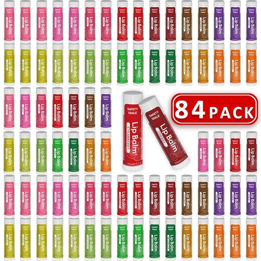 84 Pack Natural Lip Balm Bulk with Vitamin E and Coconut Oil Valentine's Day best choice- Moisturizing, Soothing, and Repairing Dry and Chapped Lips - 14 Flavors - Non-GMO-VivaGrace Women