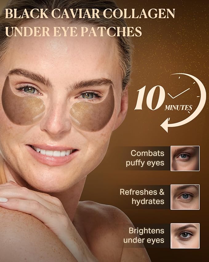 depology Black Caviar Under Eye Patches (30 Pairs), Anti-aging Hydrating Eye Mask for Wrinkles, Fine lines, Skincare with Hyaluronic Acid & Cica, Beauty & Personal Care-VivaGrace Women