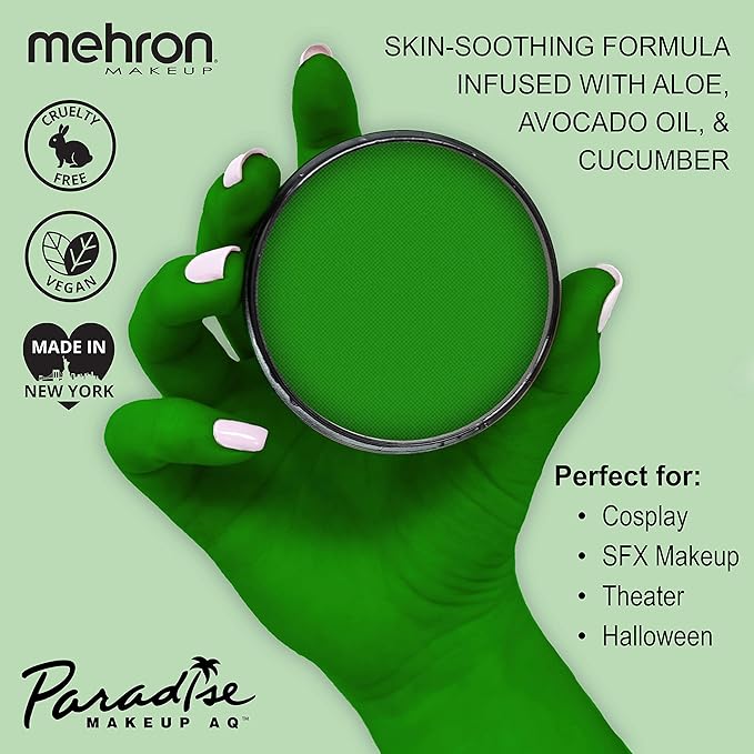 Mehron Makeup Paradise Makeup AQ Pro Size | Stage & Screen Performance, Face & Body Painting, Beauty, Cosplay, and Halloween | Water Activated Face Paint, Body Paint 1.4 oz (40 g) - Amazon Green-VivaGrace Women