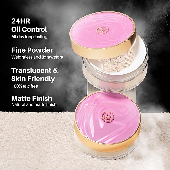 FV Translucent Loose Face Powder, Long Lasting & Lightweight Setting Powder with Matte Finish, Fine Powder for Natural Look, Minimizing Pores and Fine Lines Baking Powder 0.35oz (10g)-VivaGrace Women