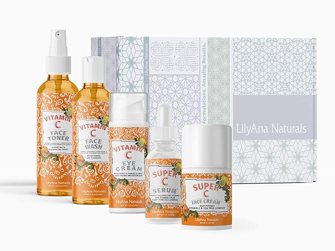 LilyAna Naturals Vitamin C Skincare Gift Set - Brightening and Anti-Aging Skin Care Products - Vitamin C Serum and Hyaluronic Acid - 5 Piece Set-VivaGrace Women