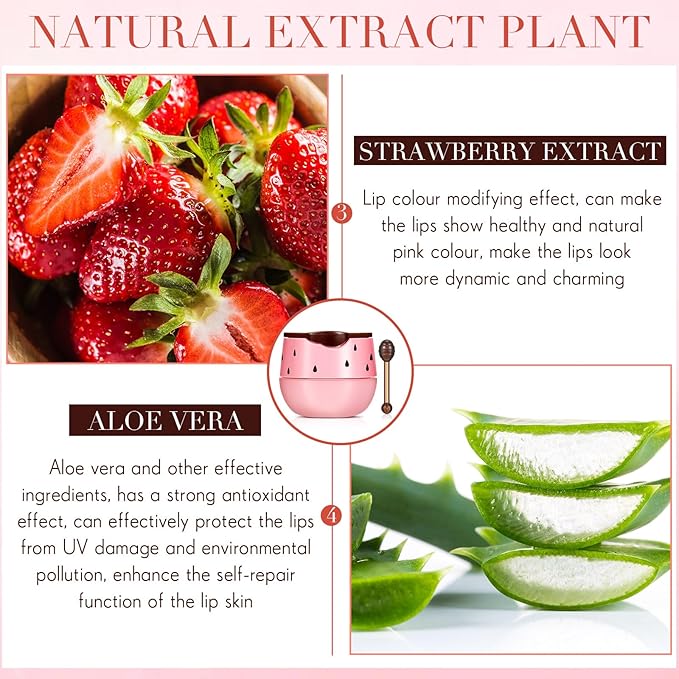 12 Pcs Bee Lip Balm Honey Pot with Brush Propolis Lip Mask Overnight, Moisturizing Hydrating Lip Sleeping Mask Prevention Dry and Cracked(Honey+Strawberry)-VivaGrace Women