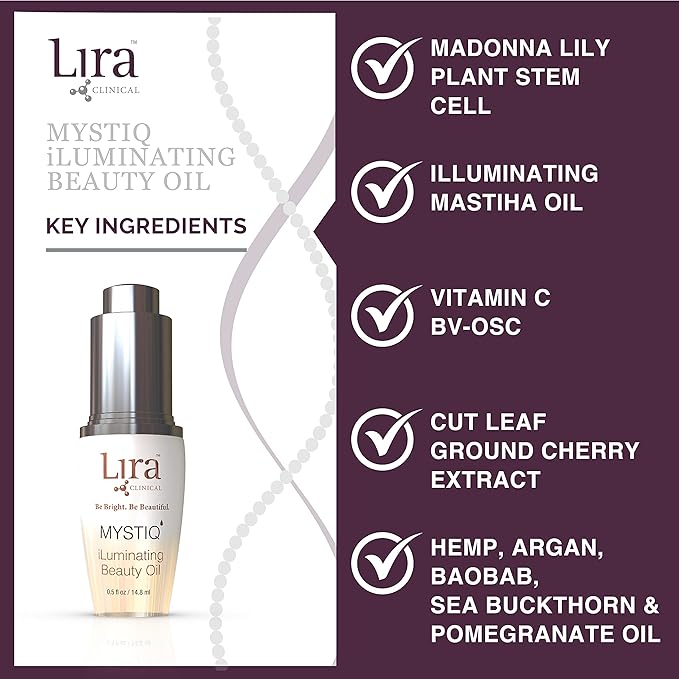 Lira Clinical MYSTIQ iLuminating Beauty Oil - Vitamin C Face Oil with Plant Stem Cell Extract - Hydrates Skin with Argan, Baobab with Antioxidants - Facial Drops for Daily Skincare Routine - 0.5 Oz-VivaGrace Women