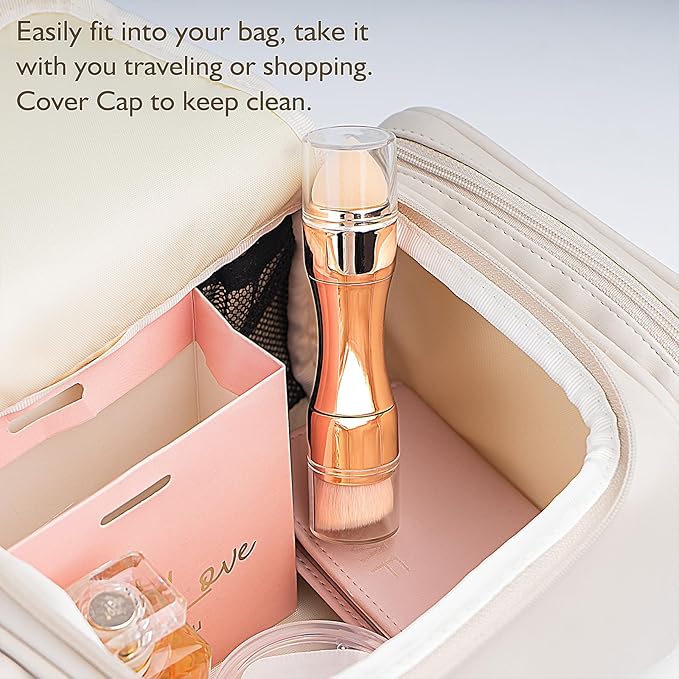 kullder 4 in 1 Makeup Brush Travel Makeup Brushes Blend Sponge, Eyebrow, Eyeshadow & Blush Brushes for Foundation Concealer Double Ended Makeup Brush with Powder Puff Women Ideal Gifts-VivaGrace Women