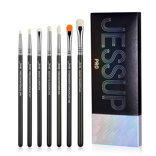 Jessup Eyeshadow Brush Set 7pcs Fluffy Eye Makeup Brushes for Eye Shadow Blending Shader Crease Concealer Black T334-VivaGrace Women