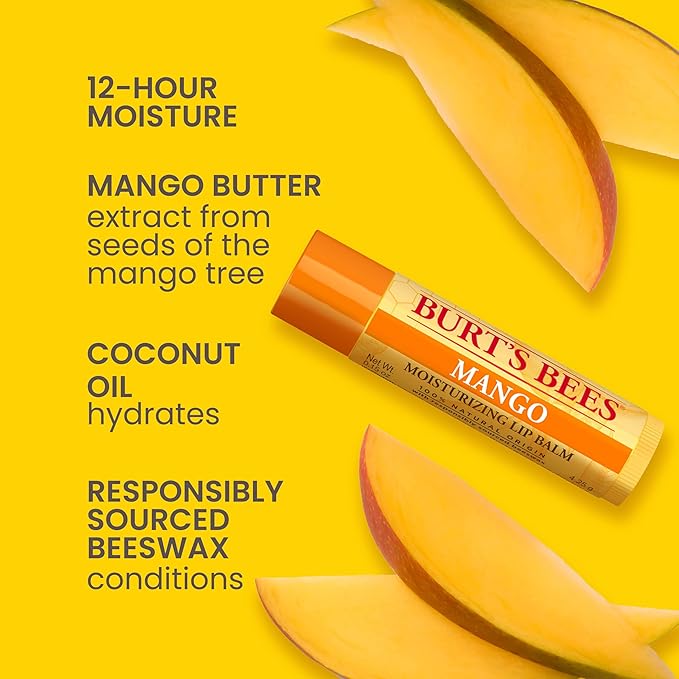 Burt's Bees Lip Balm - Pink Grapefruit, Mango, Coconut & Pear, and Pomegranate Pack, Lip Moisturizer With Beeswax, Tint-Free, Natural Origin Conditioning Lip Treatment, 4 Tubes, 0.15 oz.-VivaGrace Women