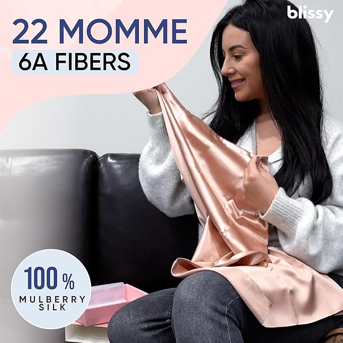 Blissy Silk Pillowcase - 100% Pure Mulberry Silk - 22 Momme 6A High-Grade Fibers - Silk Pillow Cover for Hair & Skin - Regular, Queen & King (Rose Gold, King)-VivaGrace Women