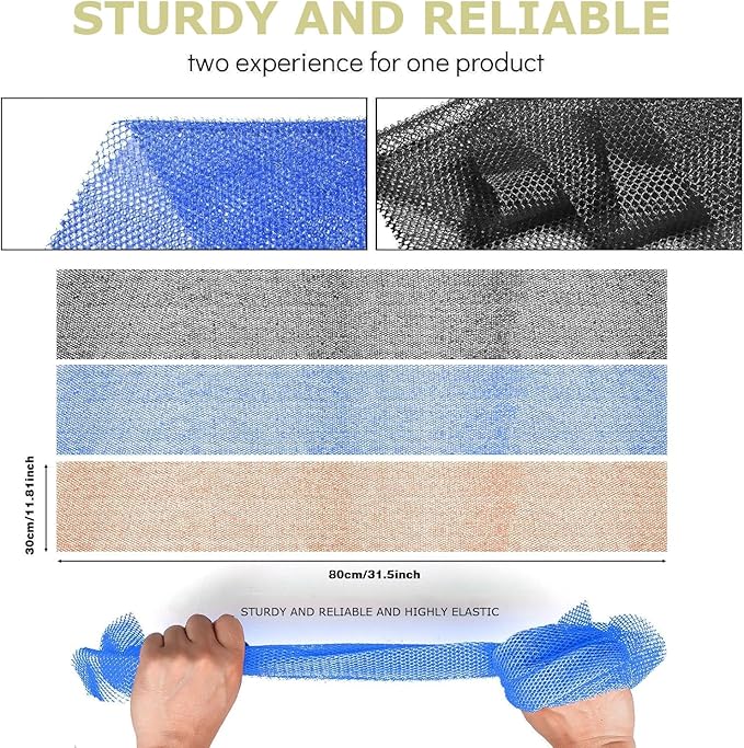 3 Pieces African Bath Sponge African Net Long Net Bath Sponge Exfoliating Shower Body Scrubber Back Scrubber Skin Smoother,Great for Daily Use (Black、Blue、Brown)-VivaGrace Women