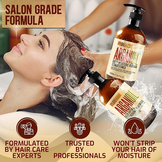 Argan Oil Shampoo and Conditioner Set - Sulfate Free Moroccan Care with Keratin - For Curly, Straight, Dry and Damaged Hair - Moisturizing, Hydrating, Anti Frizz Salon Technology-VivaGrace Women