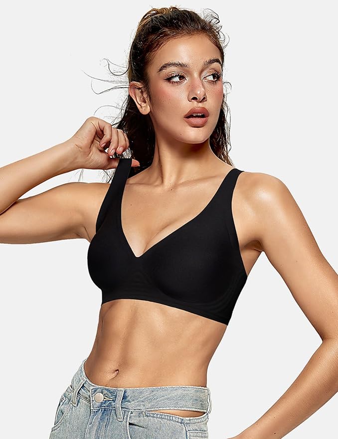 OEAK Womens Deep V Bras Wireless Comfortable Bra Supportive No Underwire Bras Tshirt Push Up Bralettes Plunge Seamless Bra-VivaGrace Women