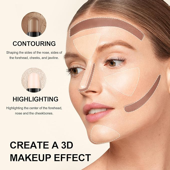 FV Cool Toned Contour Stick, Double-ended Contour and Highlighter Stick, Long Lasting & Lightweight Contour Stick Makeup with Natural Finish, Waterproof and Creamy Texture for Face Shaping, 01-VivaGrace Women