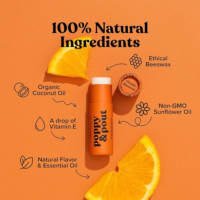 Poppy & Pout Orange Bloom Jumbo Lip Balm | All Natural Lip Balms & Moisturizers | Hydrates with Beeswax, Vitamin E, Organic Coconut Oil | Cruelty-Free | Lip Balm in Recyclable Cardboard Tube-VivaGrace Women
